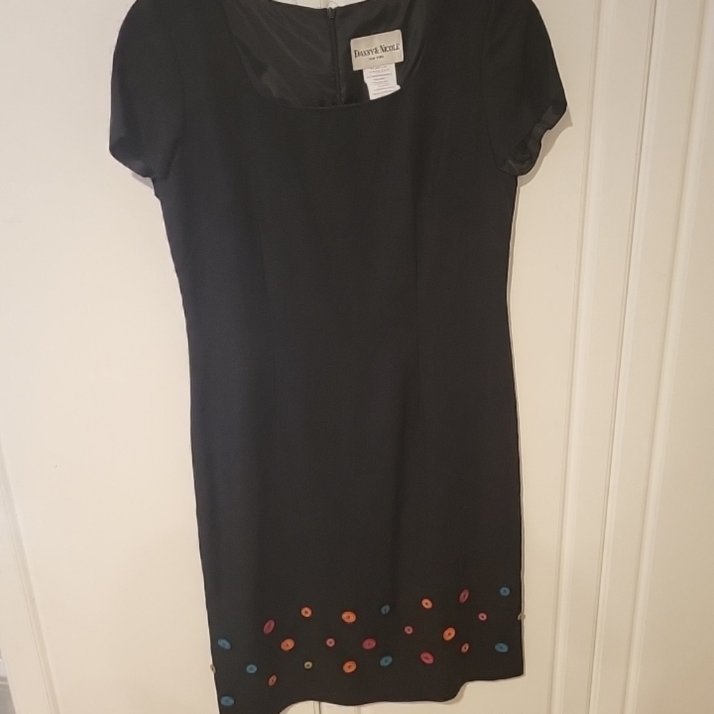 Danny & Nicole NY Black Dress With Multi Colored Button Embellishment Si…
